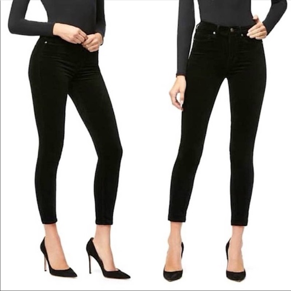 Good American Good Legs Crop Black Velvet Jeans 15 - Picture 2 of 6